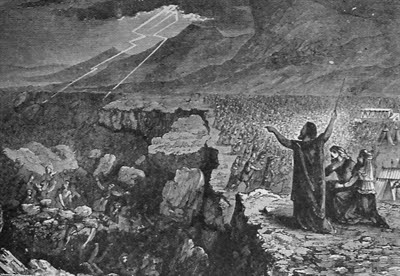 Destruction of Korah, Dathan,
                  and Abiram, illustration from the 1890 Holman Bible