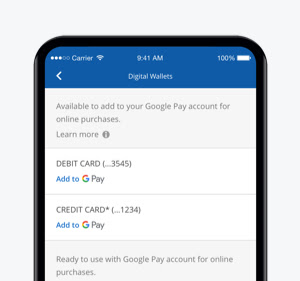 Chase Mobile showing all cards ready for Google Pay