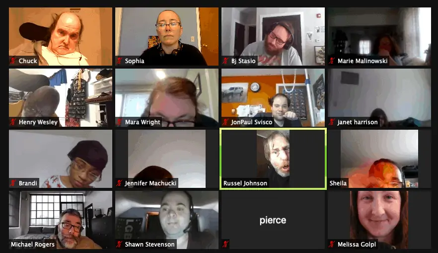 screen of 16 people on video during a zoom meeting