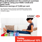 Additional 10% off on HSBC credit/debit cards 