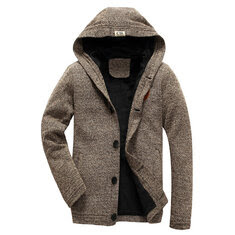 Autumn Winter Men's Cashmere Thermal Hooded Cardigan