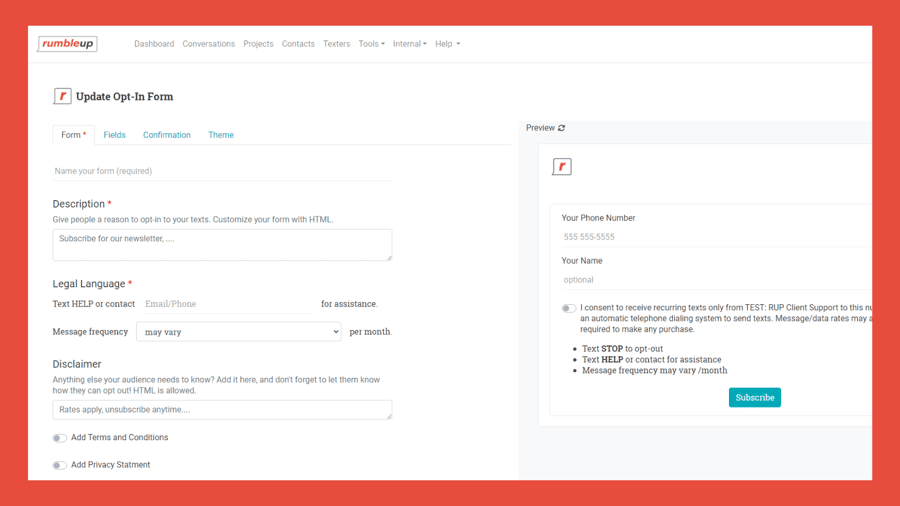 RumbleUp Opt-In Form Builder