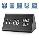 Digital Alarm Clock, Wooden Digital Alarm Clock LED Light Minimalist Large Display with Humidity Temperature for Bedroom (Black)