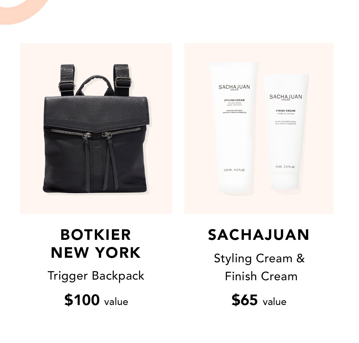 Botkier New York Trigger Backpack $100 value | SACHAJUAN Styling Cream & Finish Cream $65 value