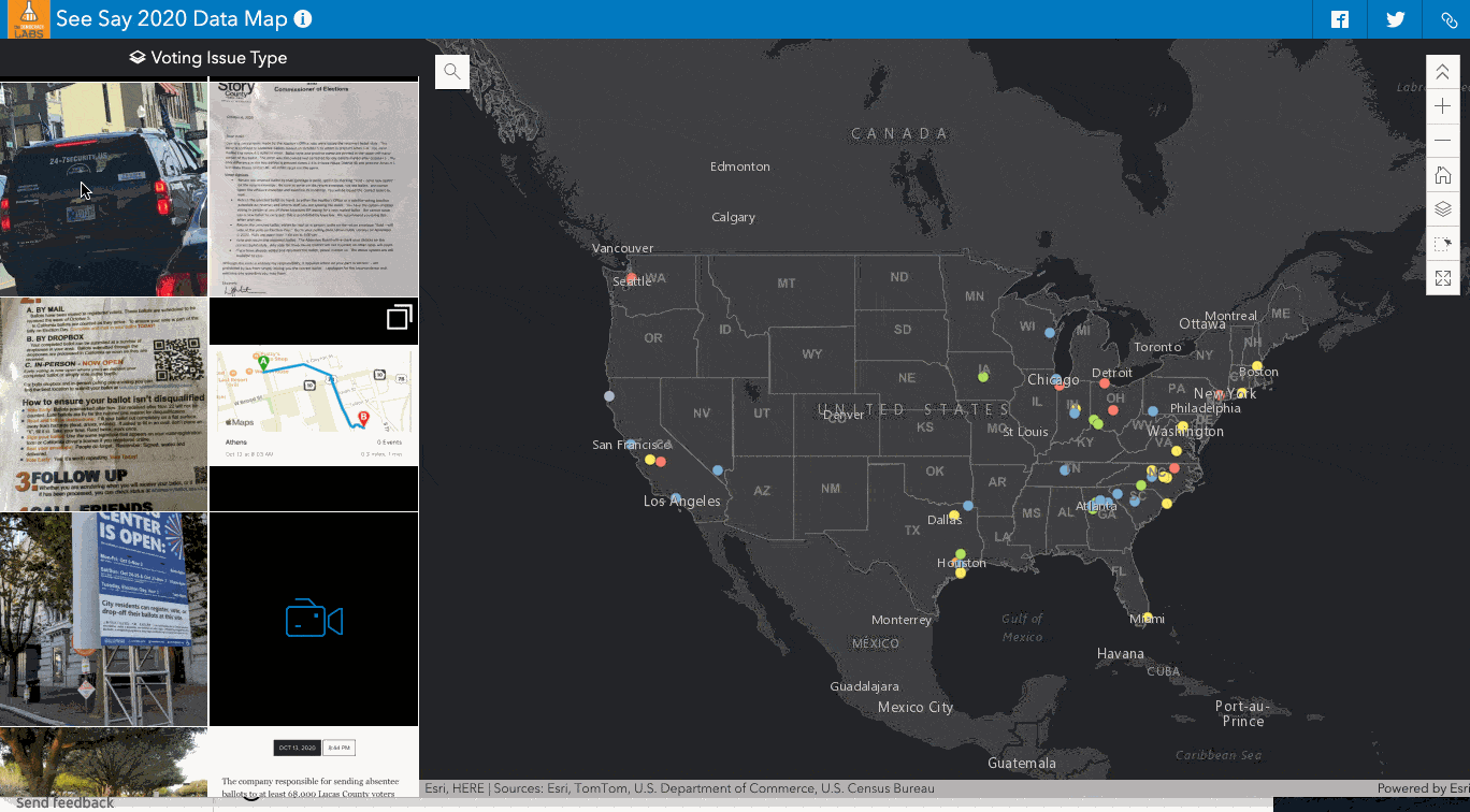 SeeSay 2020 map of voter suppression instances