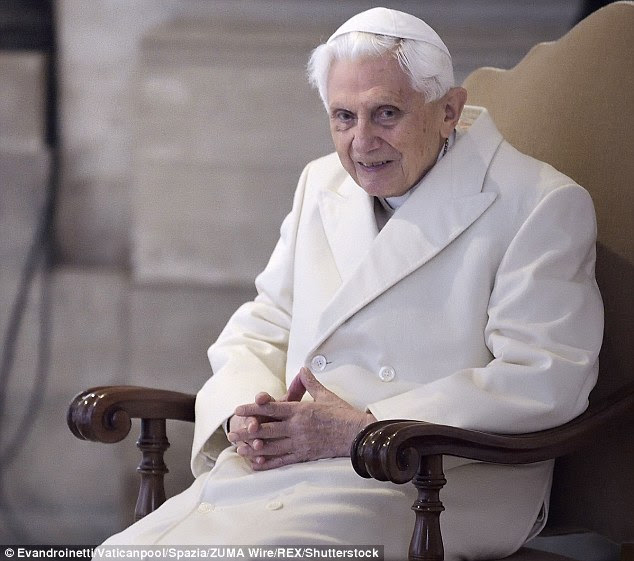 Pope Benedict XVI (pictured) imposed sanctions on McCarrick ordering him to a life of penance but Pope Francis allegedly revoked the sanctions 