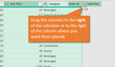 Power Query Reorder Columns - Drag Columns to Right of Selection