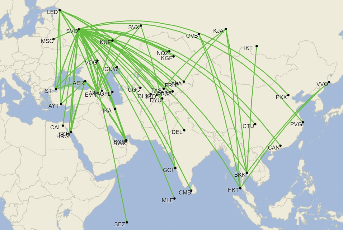 Red internacional de Aeroflot - Marzo 2023