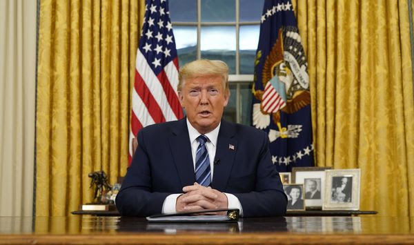 President Donald Trump speaks in an addresses to the nation from the Oval Office at the White House about the coronavirus Wednesday, March, 11, 2020, in Washington. (Doug Mills/The New York Times via AP, Pool)