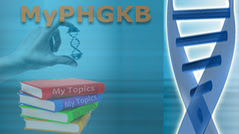 My PHGKB with stacked books with My Topic on the spines and a hand holding a double helix