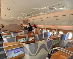 Business class flight interior on a plane