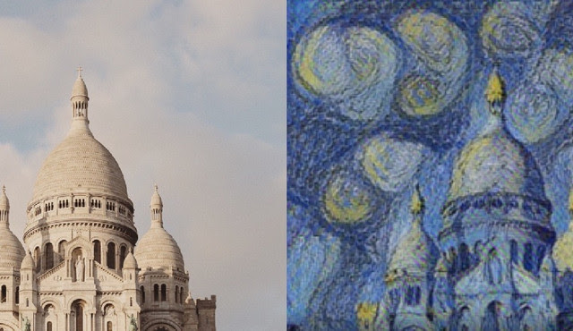 La basílica del Sacré-Coeur al estilo de 'La noche estrellada' de Van Gogh