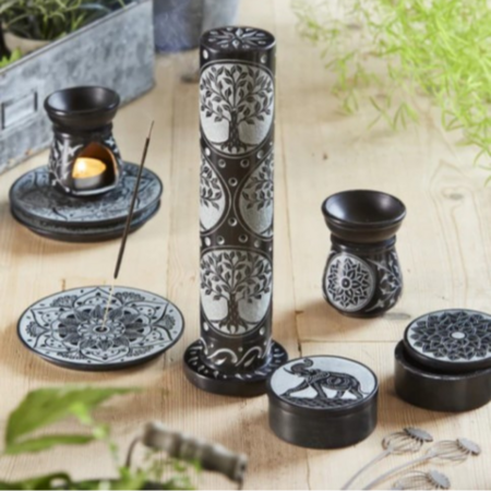 Black/ grey soapstone incense plate