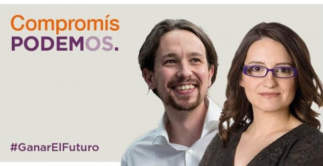 Uno de los carteles de la coalición Compromís-Podemos-Es el moment / Podemos-Compromís-Es el moment