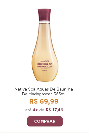 Águas de Baunilha de Madagascar por 69 reais e 99 centavos ou em 4 vezes de 17 reais e 49 centavos. Uma imagem do produto ilustra a campanha.
