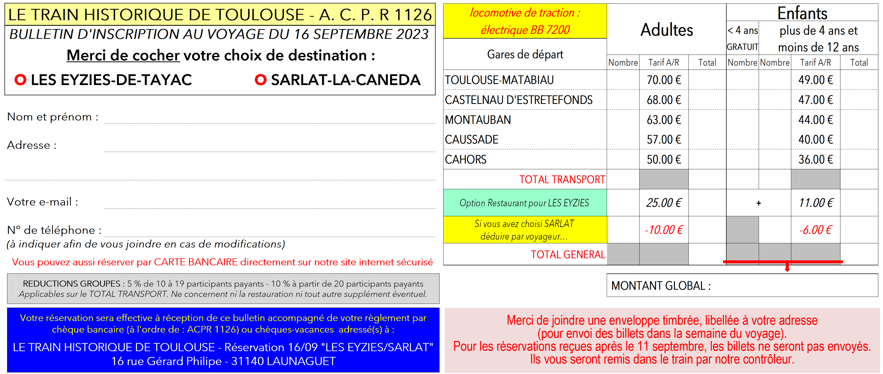 Bulletin d'inscription SARLAT / LES EYZIES 16/09/2023