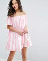 ASOS Off Shoulder Sundress In Deckchair Stripe