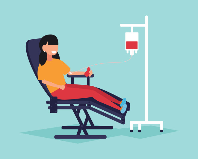 ilustracion de una persona recibiendo una transfusion de sangre