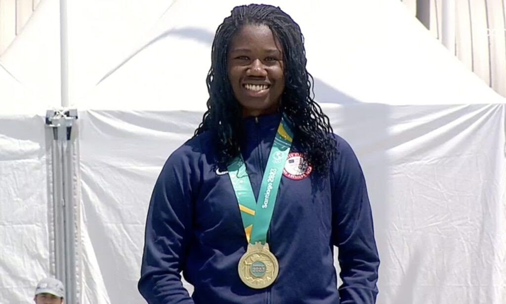 Erin Jackson wins gold at 2023 Pan Am Games (Photo Pan Am Sports Channel)
