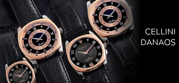 Rolex Cellini Danaos watches in stainless steel and 18k rose gold