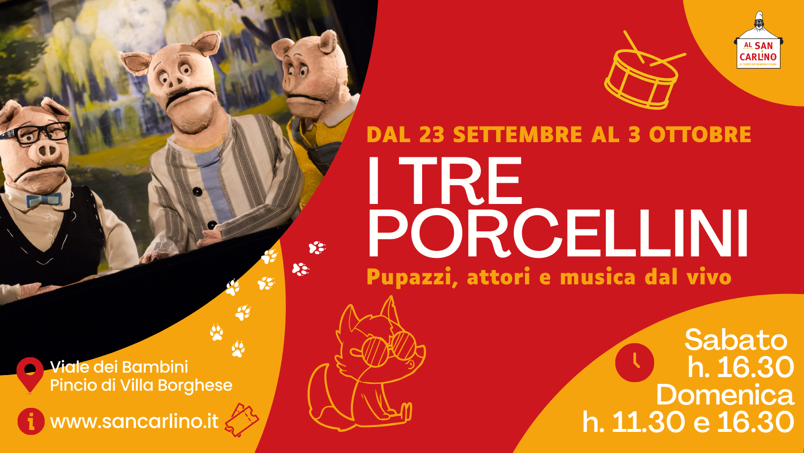 I tre porcellini, spettacolo di pupazzi e attori al Teatro Casa di  Pulcinella 14 e 15 ottobre 2023