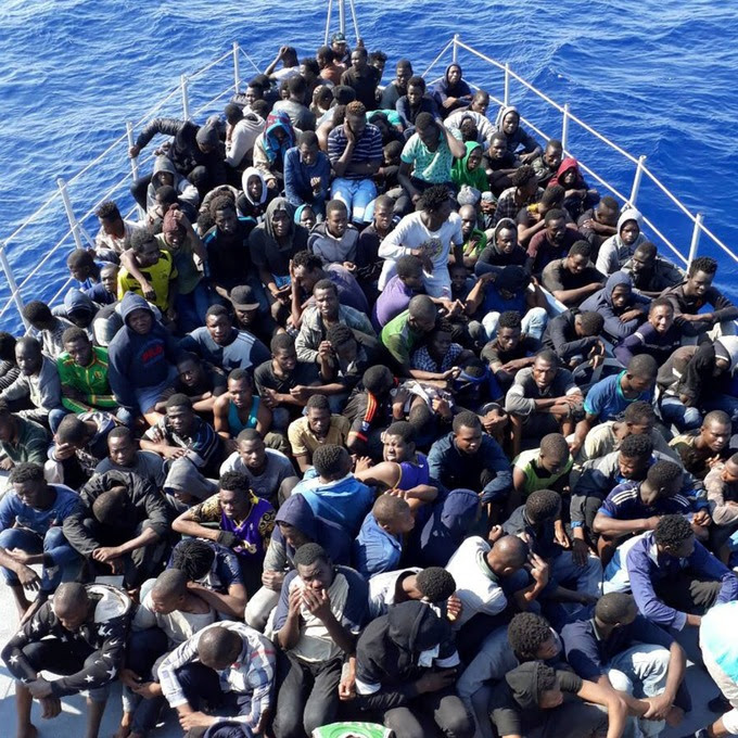 African migrants rescued by the Libyan coast guard in June on their way to Europe.