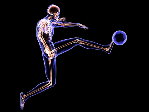 ilustración de un esqueleto jugando al futbol