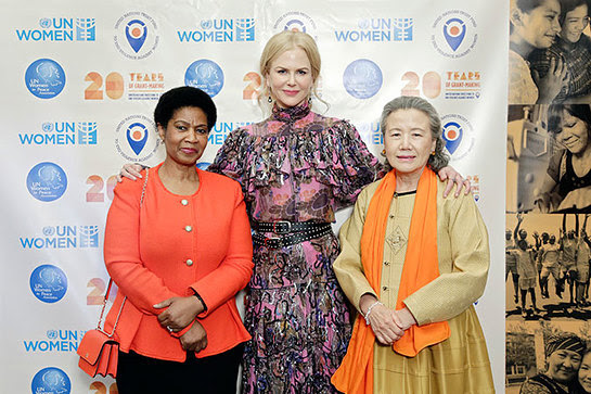 Phumzile Mlambo-Ngcuka, UN Women Executive Director, Nicole Kidman, UN Women Goodwill Ambassador and Mrs. Ban Soon-taek at UN Trust Fund gala