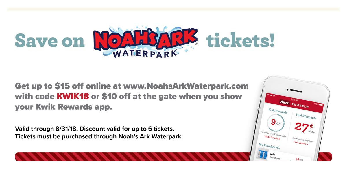 Save up to $15 when purchasing Noah's Ark Waterpark tickets online!