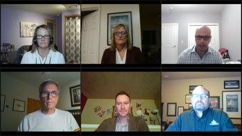 Screenshot of six people during a virtual meeting