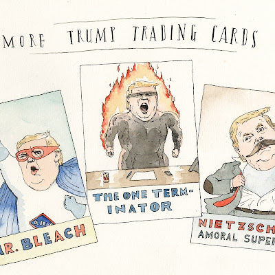 Illustration of Donald Trump as various superheroes