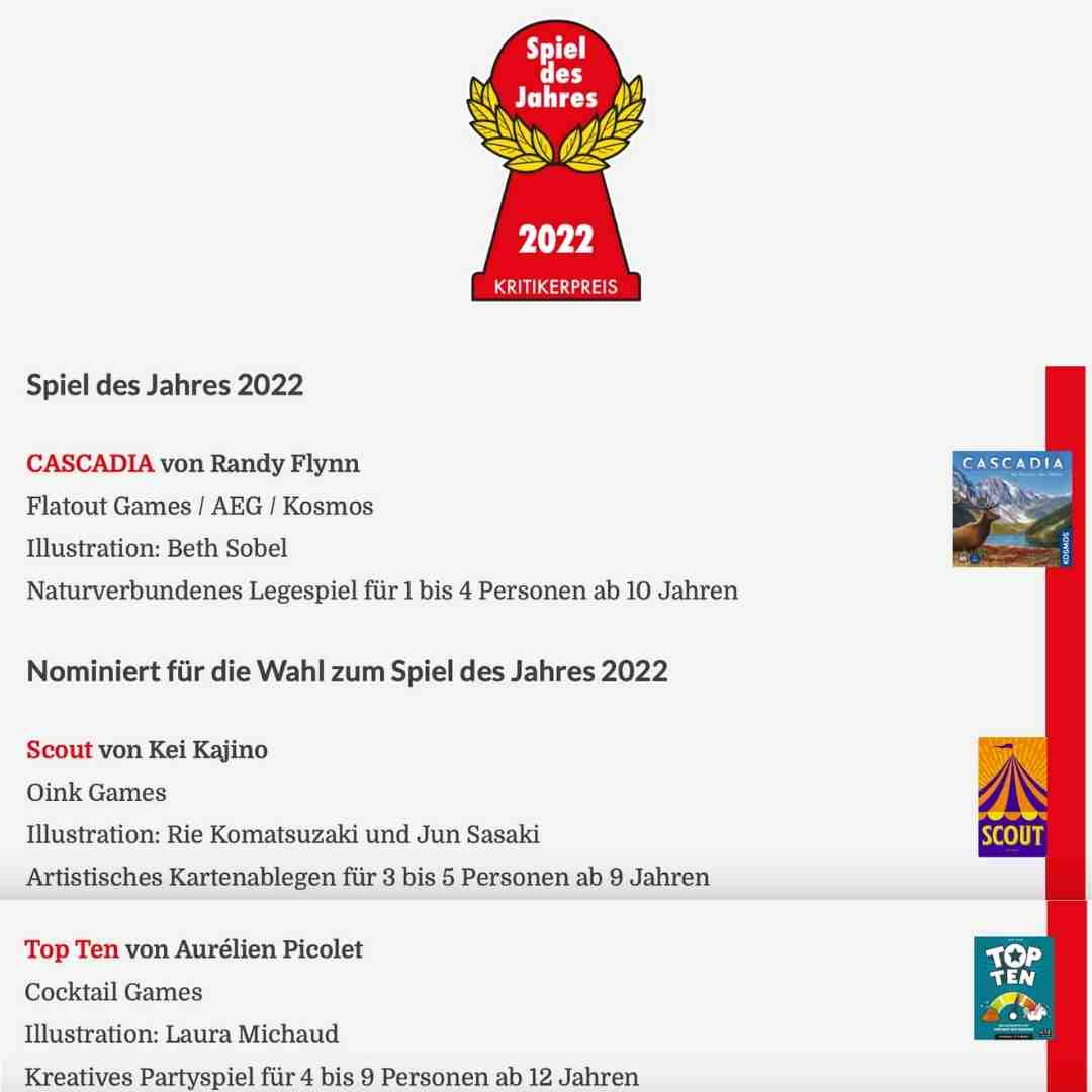 Přehled nominovaných her na Spiel des Jahres 2022