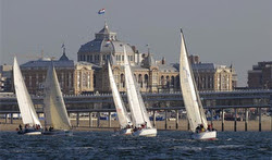 Sailboats in Delta Lloyd North Sea Week sailing past The Hague, The Netherlands
