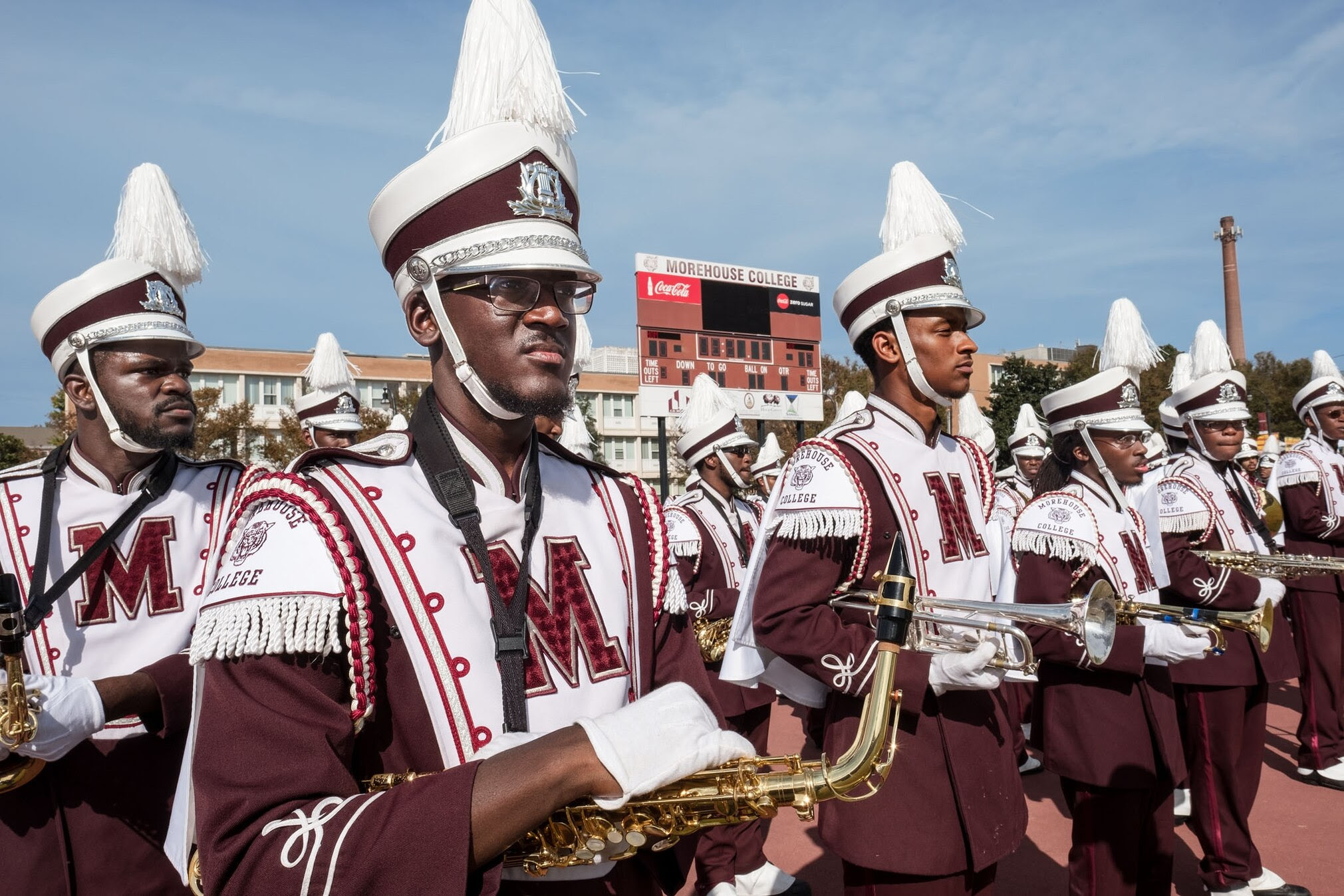 the marching band standing outside