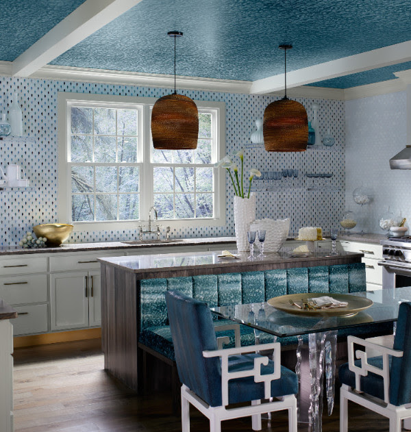 blue and white kitchen decor from Kohler. 