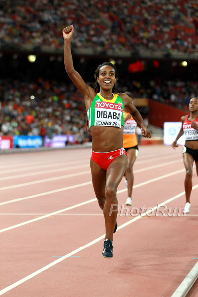Genzebe Dibaba celebratest her first outdoor title