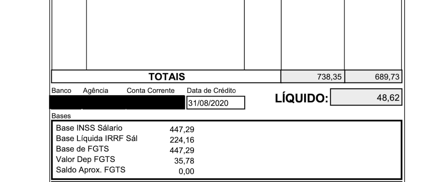 Professor recebeu em julho e agosto R$ 48 de salário, quando deveria ter recebido perto de R$ 800.