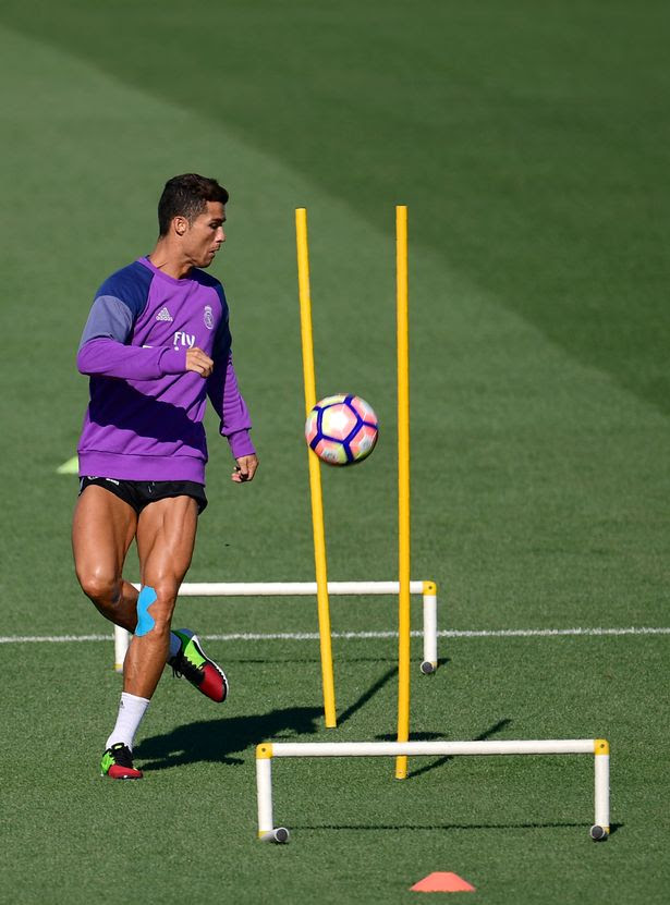 Real Madrid's Portuguese forward Cristiano Ronaldo trains at Valdebebas sport city