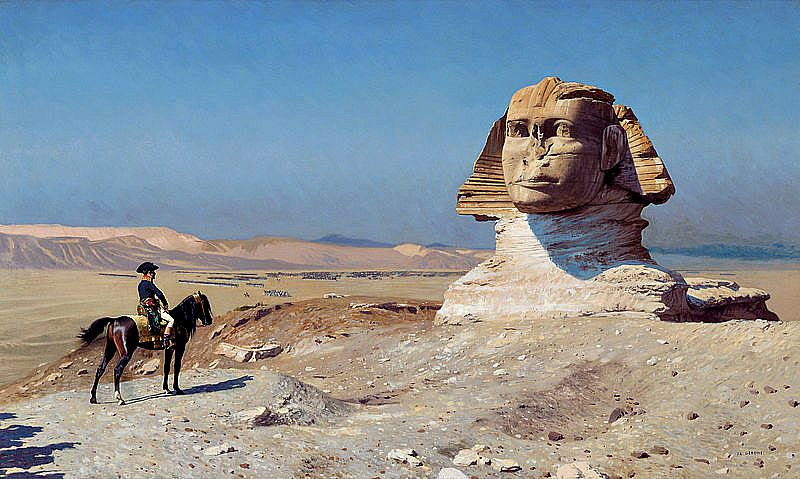 Napoleón contemplando la Gran Esfinge, semienterrada por las arenas del desierto. Óleo de Jean-Léon Gérôme (1867-1868). Napoleón contemplando la Gran Esfinge, semienterrada por las arenas del desierto. Óleo de Jean-Léon Gérôme (1867-1868).