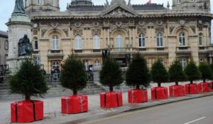 UK city protects shoppers from vehicular jihad massacres with anti-terror bollards disguised as Christmas trees