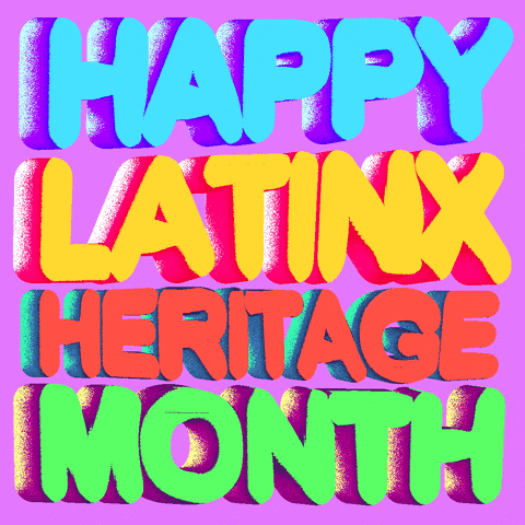 Multicolor image of words that state "happy latinx heritage month"