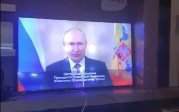 The video showed what appeared to be a digitally altered image of Vladimir Putin moving lips to sync with the fake addres