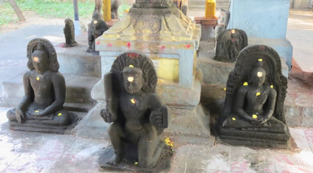 Ancient Buddha statues at Karukinil Amarnthaval Amman Temple, Kanchi