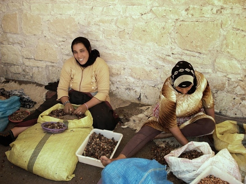 Phụ nữ phân loại hạt argan.