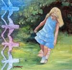 ORIGINAL PAINTING OF LITTLE GIRL SKIPPING SIDEWALK CRACKS - Posted on Monday, January 12, 2015 by Sue Furrow