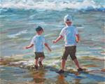 Boys in the North Surf,figure,oil on canvas,11x14,priceNFS - Posted on Sunday, November 9, 2014 by Joy Olney