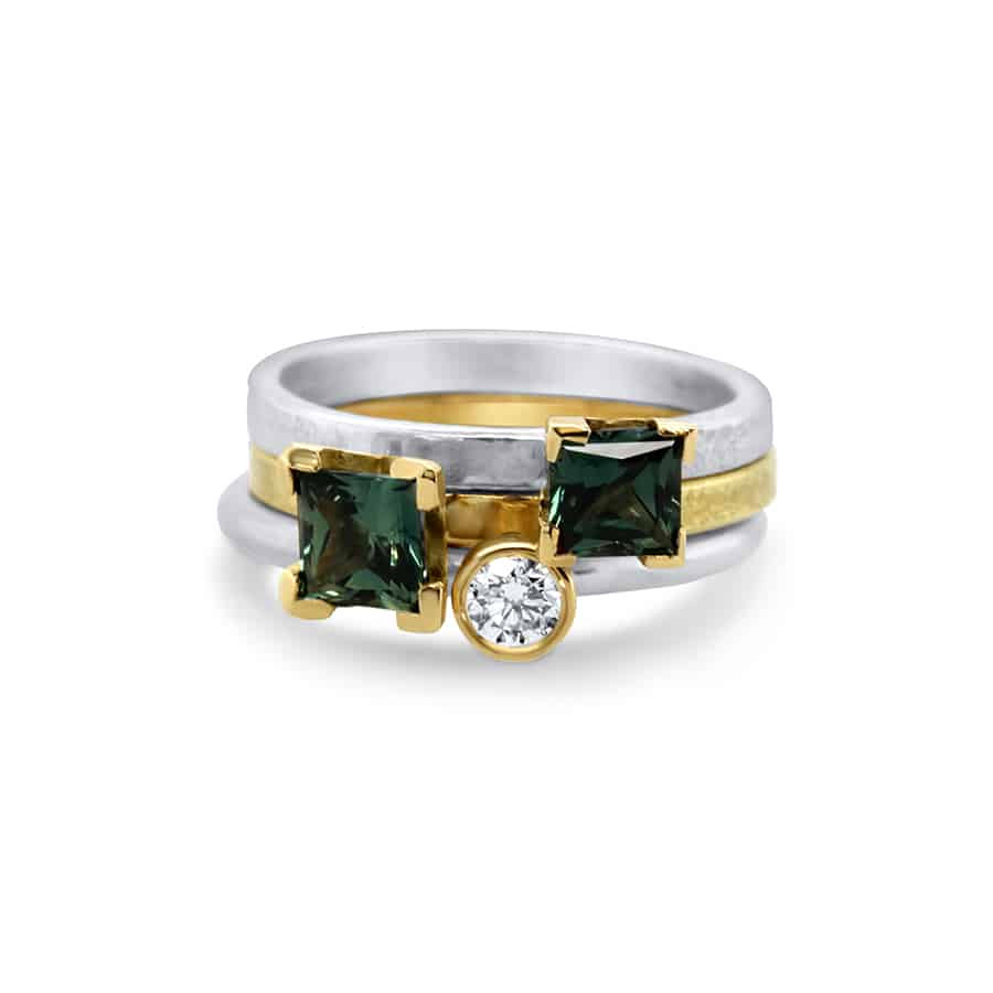 sapphire and diamond ring stack by shimara carlow at designyard contemporary jewellery dublin ireland