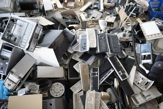 Mound of obsolete computer electronics equipment for recycling