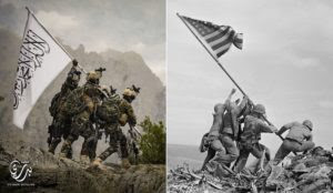 Taliban jihadis in US gear stage mockery of iconic Iwo Jima flag-raising photo