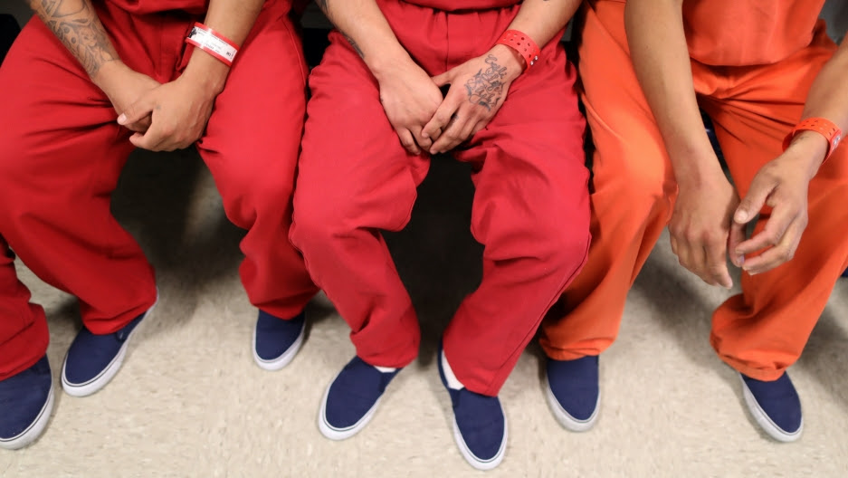 ICE detainees are seen at the Adelanto immigration detention center, which is run by the Geo Group Inc., in Adelanto, California, US, April 13, 2017.